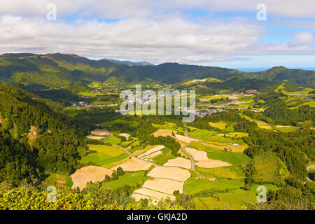 Luftbild auf Sao Miguel Island in der Nähe von Furnas, Azoren, Portugal. Stockfoto