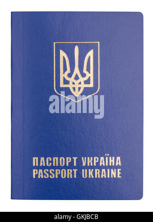 Neue blaue ukrainischen International Passport isoliert auf weiss Stockfoto