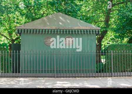 Original Lords Cricket Ground, Blick auf einen kleinen Holzpavillon in Dorset Square, London, Standort des ersten MCC Cricket Ground in 1787, England, Großbritannien Stockfoto