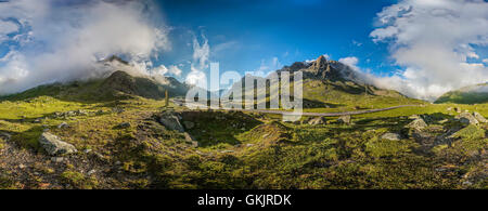 360-Grad Panorama Berglandschaft am Julier Passstrasse, Engadin, Graubünden, Schweiz Stockfoto