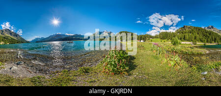 360 Grad Panorama der Silsersee bei Plaun da Leij im Engadin, Graubünden, Schweiz Stockfoto