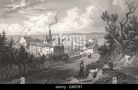 Flint, Wales, durch Henry Gastineau, antique print 1835 Stockfoto