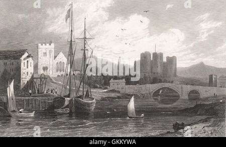 Rhuddlan Schlosses, Flintshire, Wales, durch Henry Gastineau, antique print 1835 Stockfoto