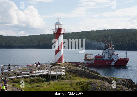 Nach Herzenslust Inhalt Leuchtturm in Norther Punkt in Neufundland und Labrador, Kanada. Stockfoto