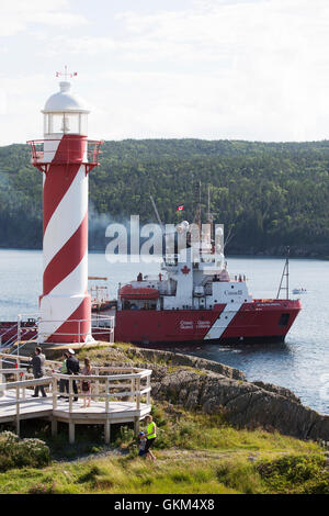 Nach Herzenslust Inhalt Leuchtturm in Norther Punkt in Neufundland und Labrador, Kanada. Stockfoto