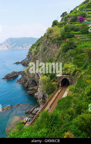 Eisenbahntunnel an der malerischen Küste von Vernazza, Cinque Terre, Italien Stockfoto