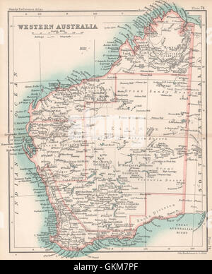 Western Australia State Karte zeigt Goldfelder. BARTHOLOMÄUS, 1904 Stockfoto