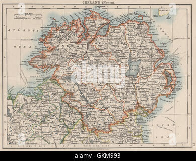 ULSTER. Antrim Down Armagh Cavan Tyrone & c. Nordirland. JOHNSTON 1900 Karte Stockfoto