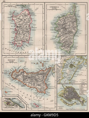 MITTELMEER-INSELN. Sardinien-Corsica Sizilien Venedig Venezia. JOHNSTON 1900 Karte Stockfoto