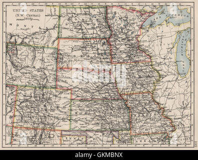 USA-PLAINS-STAATEN. Iowa Minnesota Kansas NE ND SD Colorado. JOHNSTON, 1900 Karte Stockfoto