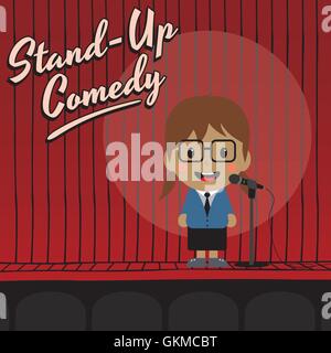 weibliche Stand-up-Komiker-Cartoon-Figur Stock Vektor