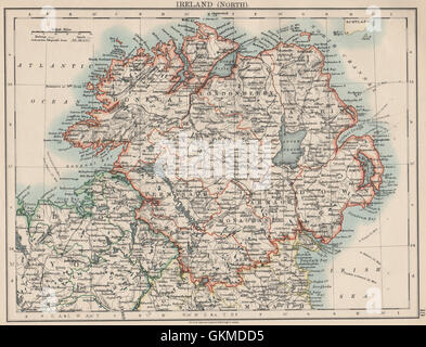 ULSTER. Antrim Down Armagh Cavan Tyrone & c. Nordirland. JOHNSTON 1903 Karte Stockfoto