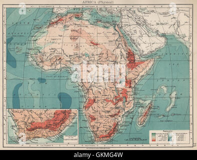 AFRIKA-PHYSISCHE. Relief Ozean tiefen Flüsse. JOHNSTON, 1903 Antike Landkarte Stockfoto