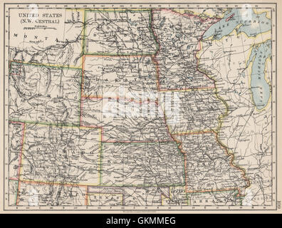 USA-PLAINS-STAATEN. Iowa Minnesota Kansas NE ND SD Colorado. JOHNSTON, 1903 Karte Stockfoto