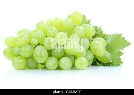 Trauben grün frische Früchte Obst isoliert auf weißem Hintergrund Stockfoto