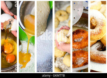 Donuts machen Collage. Sechs Fotos. Stockfoto