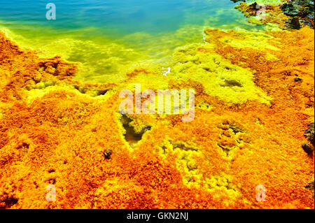 DANAKIL-Senke, Äthiopien - 20. September 2013: im Inneren der Explosion Krater Dallol Vulkan, Danakil-Senke, Äthiopien Stockfoto