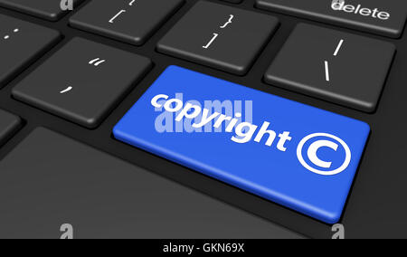 Geistiges Eigentum und digitales Urheberrecht konzeptionelle Darstellung mit copyright-Zeichen und Symbol auf eine blaue Taste. Stockfoto