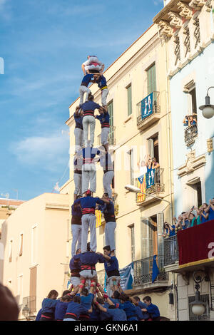 Ein Castell-Wettbewerb während der Festa de Gracia, Barcelona Stockfoto