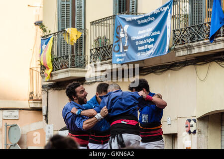 Ein Castell-Wettbewerb während der Festa de Gracia, Barcelona Stockfoto