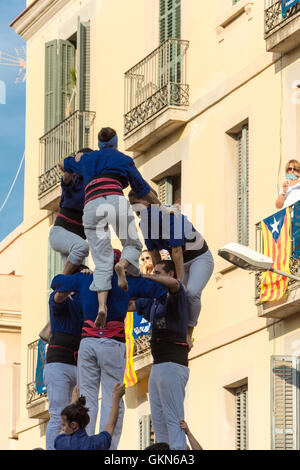 Ein Castell-Wettbewerb während der Festa de Gracia, Barcelona Stockfoto