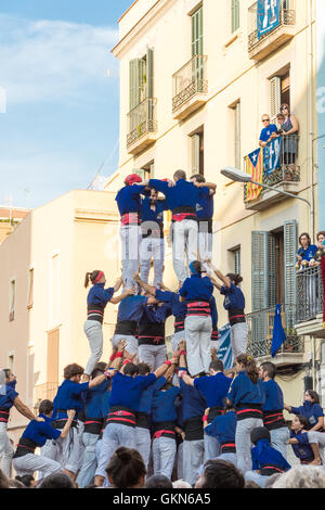 Ein Castell-Wettbewerb während der Festa de Gracia, Barcelona Stockfoto