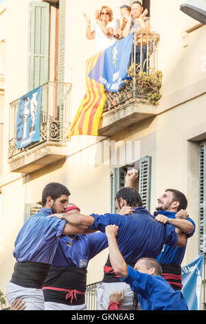 Ein Castell-Wettbewerb während der Festa de Gracia, Barcelona Stockfoto