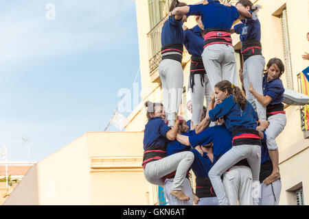 Ein Castell-Wettbewerb während der Festa de Gracia, Barcelona Stockfoto