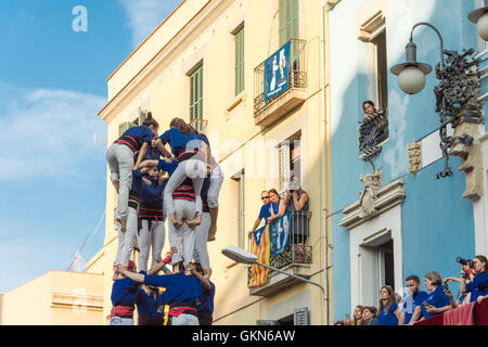 Ein Castell-Wettbewerb während der Festa de Gracia, Barcelona Stockfoto