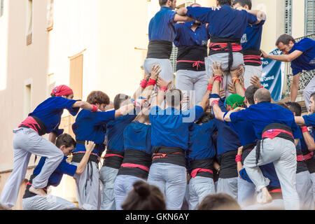 Ein Castell-Wettbewerb während der Festa de Gracia, Barcelona Stockfoto