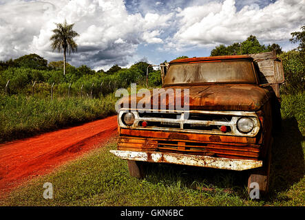 Alter Lkw im Feld. Stockfoto