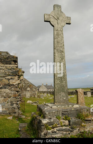 Das große Kreuz im Oronsay Priory dieser mittelalterlichen keltischen wahrscheinlich Steinkreuz stammt von etwa 1500. Insel Oronsay, Stockfoto