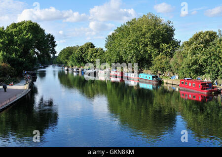 Den Fluss Lee in der Nähe von Springfield Park, Hackney, London UK, im Sommer. Stockfoto