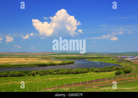 Hulun Buir Eergu'Na Inner Mongolia Fluss Landschaft Stockfoto