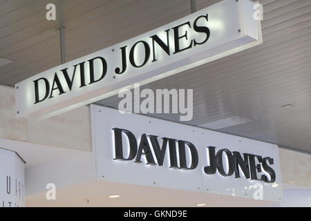 Logo von David Jones, High-End-australische Kaufhauskette. Stockfoto
