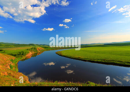 Hulun Buir Eergu'Na Inner Mongolia Fluss Landschaft Stockfoto