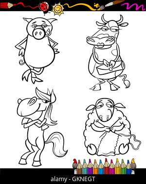 Pferd Tiere Schaf Kuh Bauernhof Cartoon Schwein Lachen Lachen Lachen Twit kichern Lächeln Lächeln lachen Stock Vektor