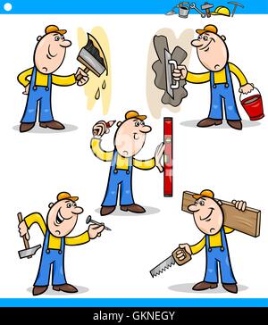 Abbildung Sammlung Cartoon-Generator Arbeiter beschäftigten Arbeiter Arbeiter Wageworker Mitarbeiter Mann Stock Vektor