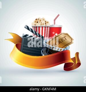 Kino-Klöppel-Roll Kaiser Film Film Filme Popcorn Ticket blue Motion Verschiebung bewegen Streifen Stock Vektor