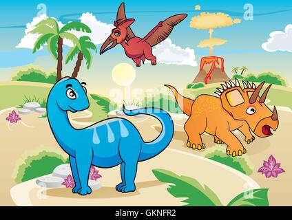 Dinosaurier Landschaft Landschaft Landschaft Natur Vorgeschichte prähistorischen Abbildung Palm cartoon Stock Vektor