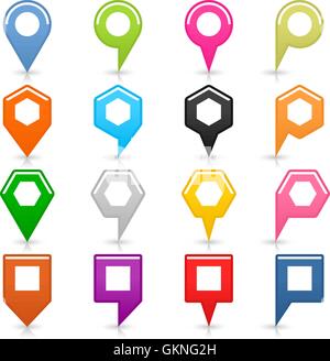 16 leere Karte Pins unterzeichnen festgelegten Position Symbol mit Schatten Reflexion auf weißem Hintergrund. Stock Vektor