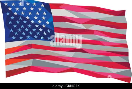 Niedrige Polygon Stil Abbildung einer amerikanischen Flagge Usa Sterne und Streifen auf isolierten weißen Hintergrund. Stock Vektor