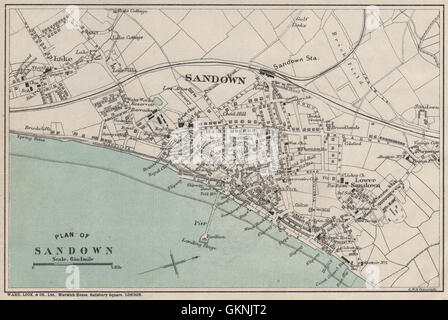 RYDE Vintage Stadt Plan. Isle Of Wight. WARD LOCK, 1908 Antike Landkarte Stockfoto