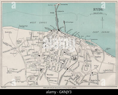 RYDE Vintage Stadt Plan. Isle Of Wight. WARD LOCK, 1922 Vintage Karte Stockfoto