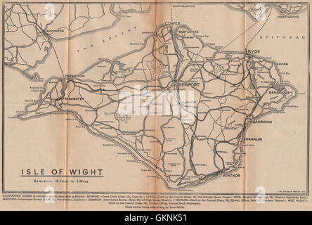 ISLE OF WIGHT zeigen komplette Schienennetz. Cowes Ryde. WARD LOCK, 1932 Karte Stockfoto