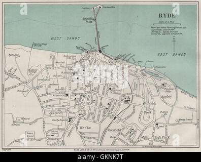 RYDE Vintage Stadt Plan. Isle Of Wight. WARD LOCK, 1932 Vintage Karte Stockfoto