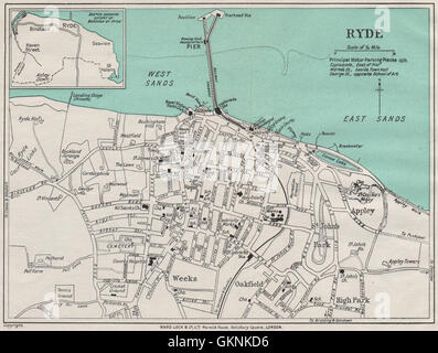 RYDE Vintage Stadt Plan. Isle Of Wight. WARD LOCK, 1939 Vintage Karte Stockfoto