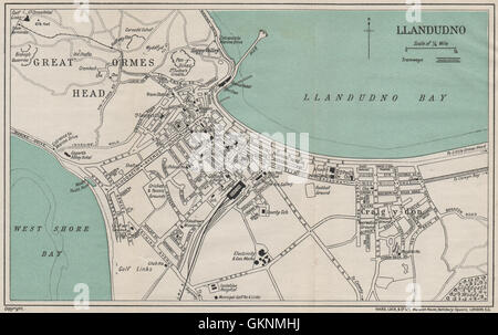 LLANDUDNO Vintage Stadt Plan. Wales. WARD LOCK, 1930 Vintage Karte Stockfoto