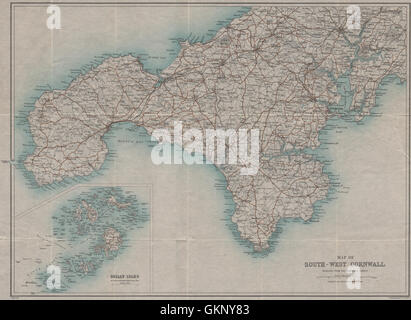 SÜD-WEST CORNWALL & SCILLY ISLES. Eidechse Endland. WARD LOCK, Stadtplan 1912 alt Stockfoto