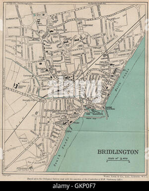 BRIDLINGTON Vintage Stadt Plan. Yorkshire. WARD LOCK, 1945 Vintage Karte Stockfoto